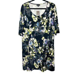 NEW J. Jill Wearever Collection Black Floral Dress Scoop Neck Size Medium Petite